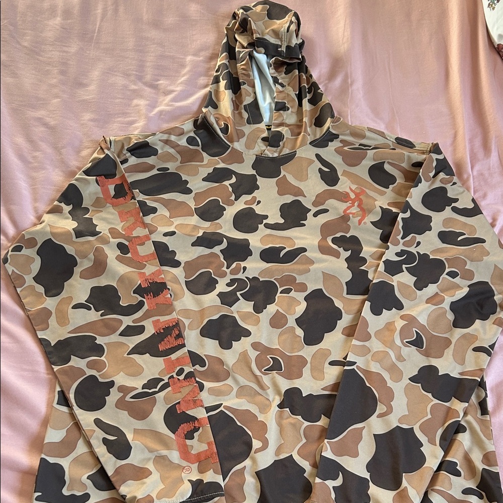 Browning Camo Long Sleeve Shirt With Hood - Brown and Black
